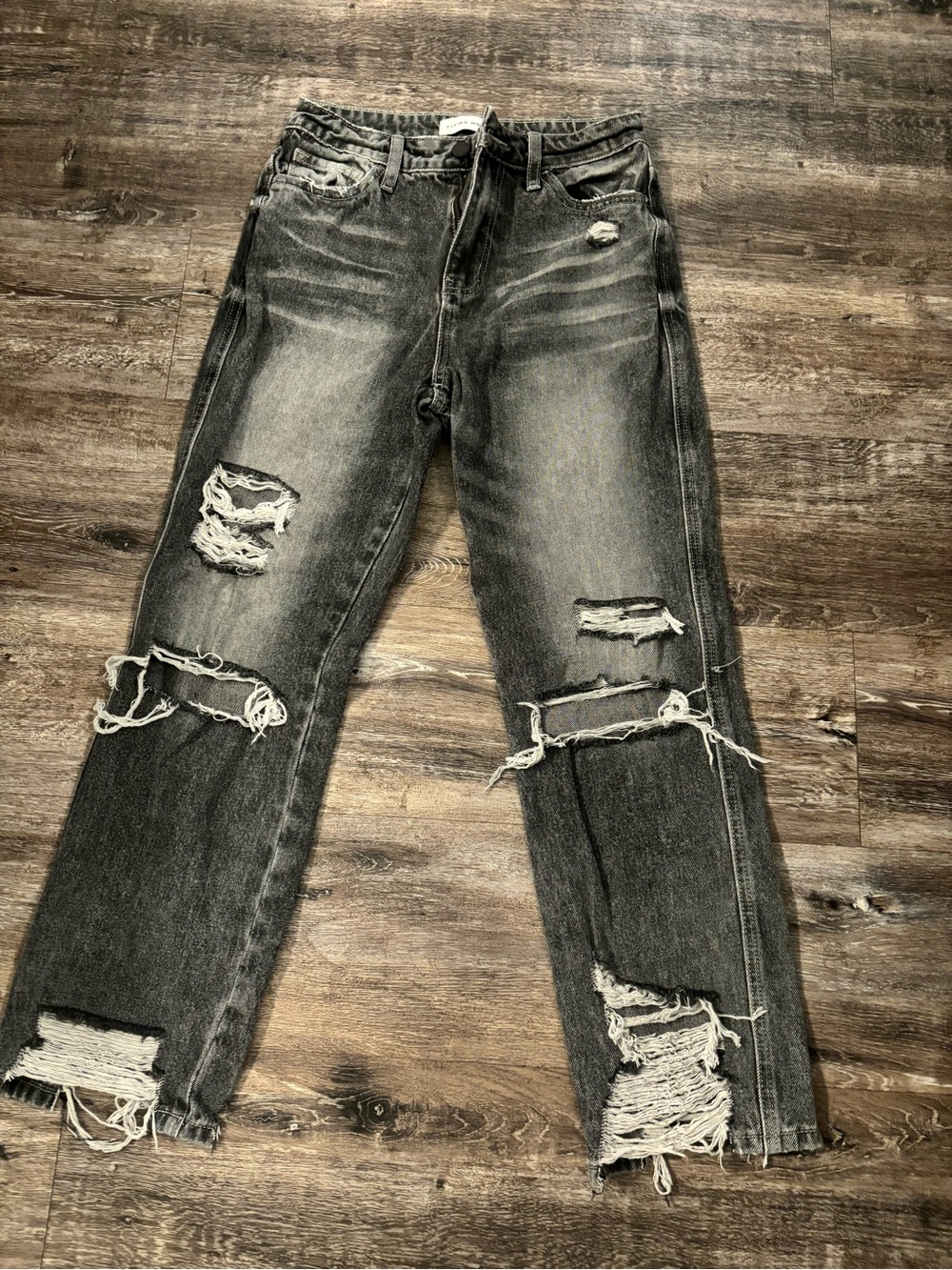 Flying Monkey Women's Distressed Black Gray ultra high rise straight Jeans
